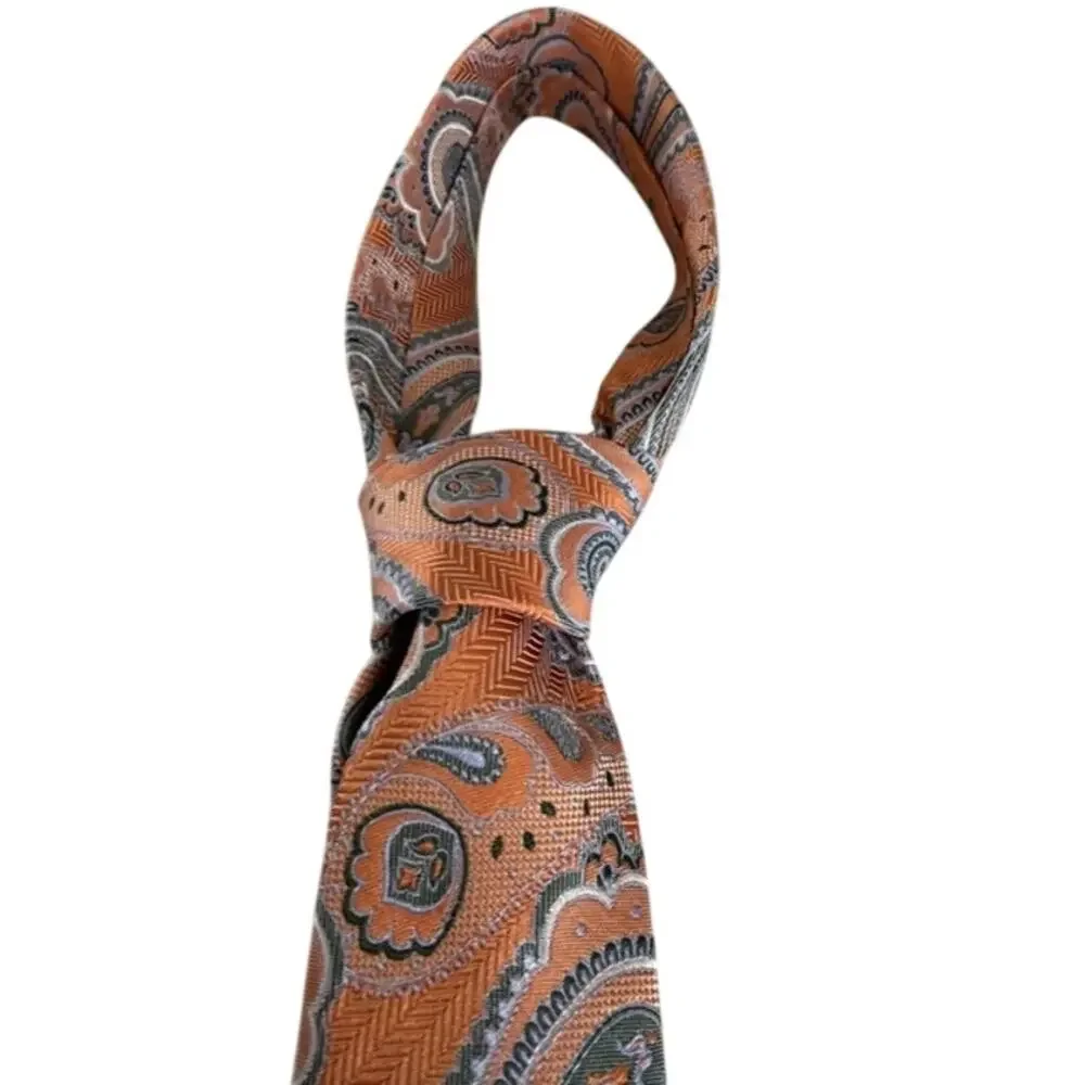 ETRO Silk Tie Mens Orange Paisley Luxury Designer Italy Classic Necktie